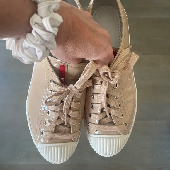 PRADA Beige Powder Patent Leather Sneakers with PRADA Dust Bag - Picture 16 of 16